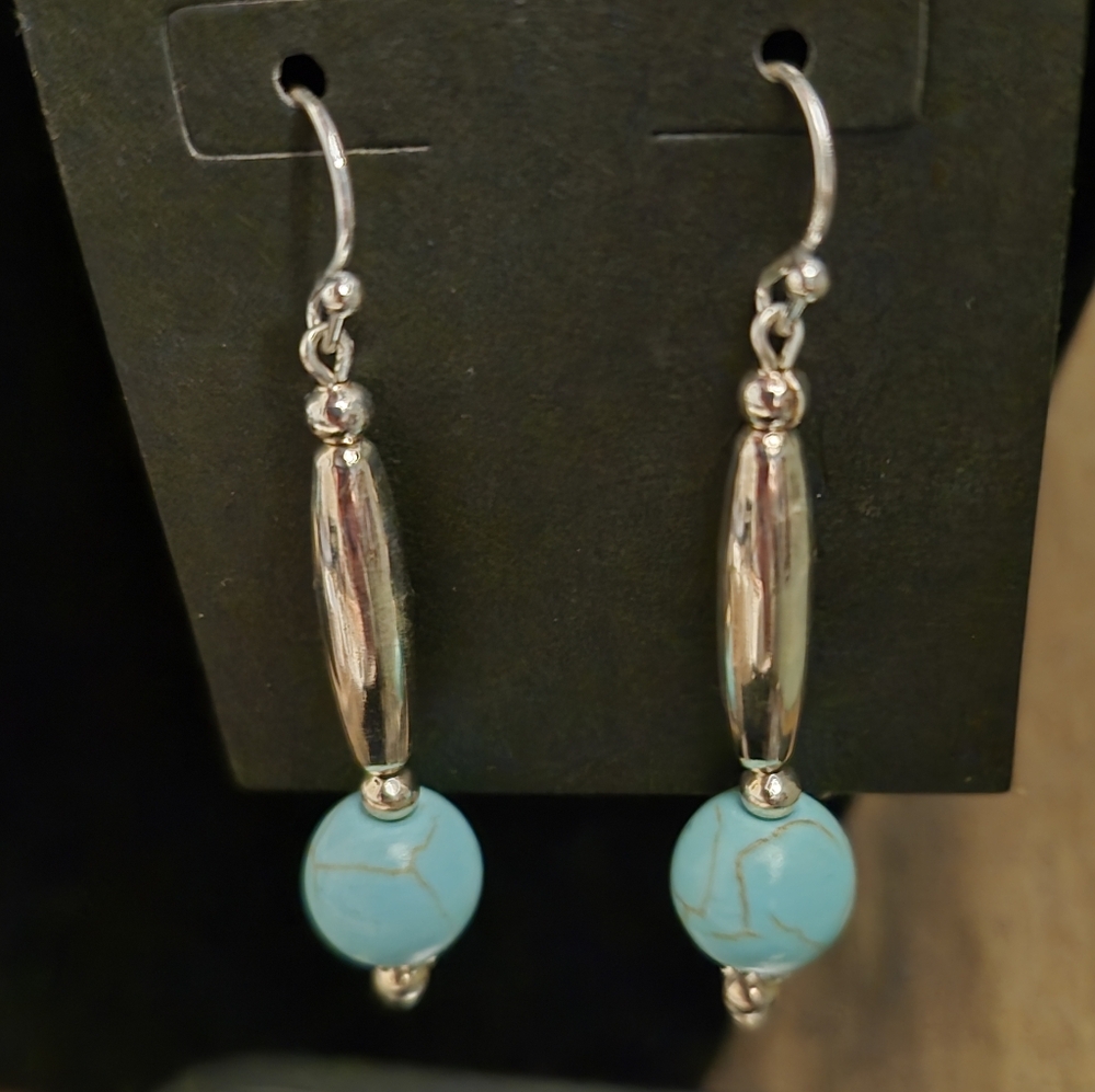 Silver Drop Earrings with Turquoise Bead